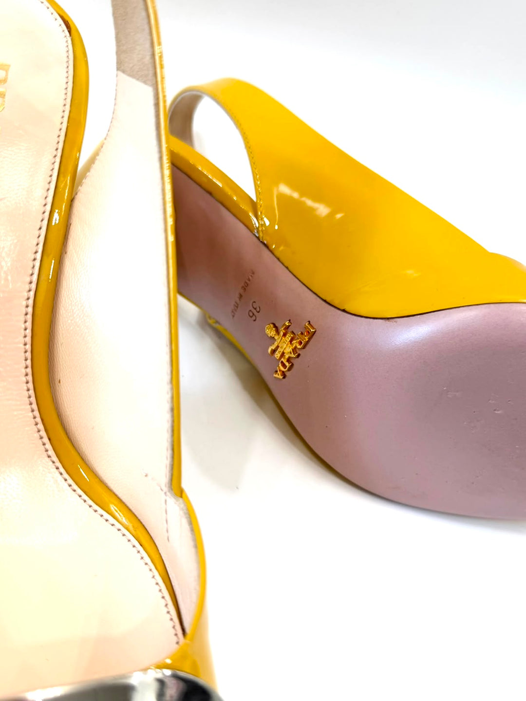 PRADA PATENT CALF LEATHER SLINGBACK PUMPS