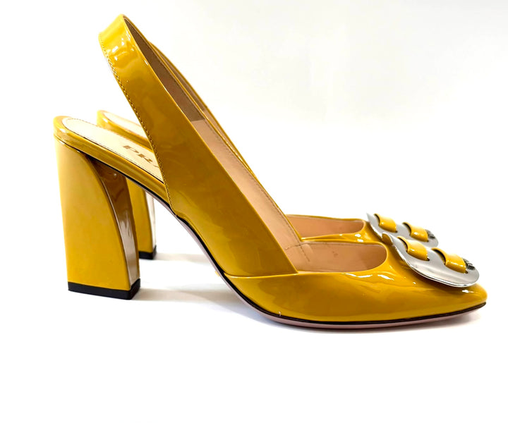 PRADA PATENT CALF LEATHER SLINGBACK PUMPS