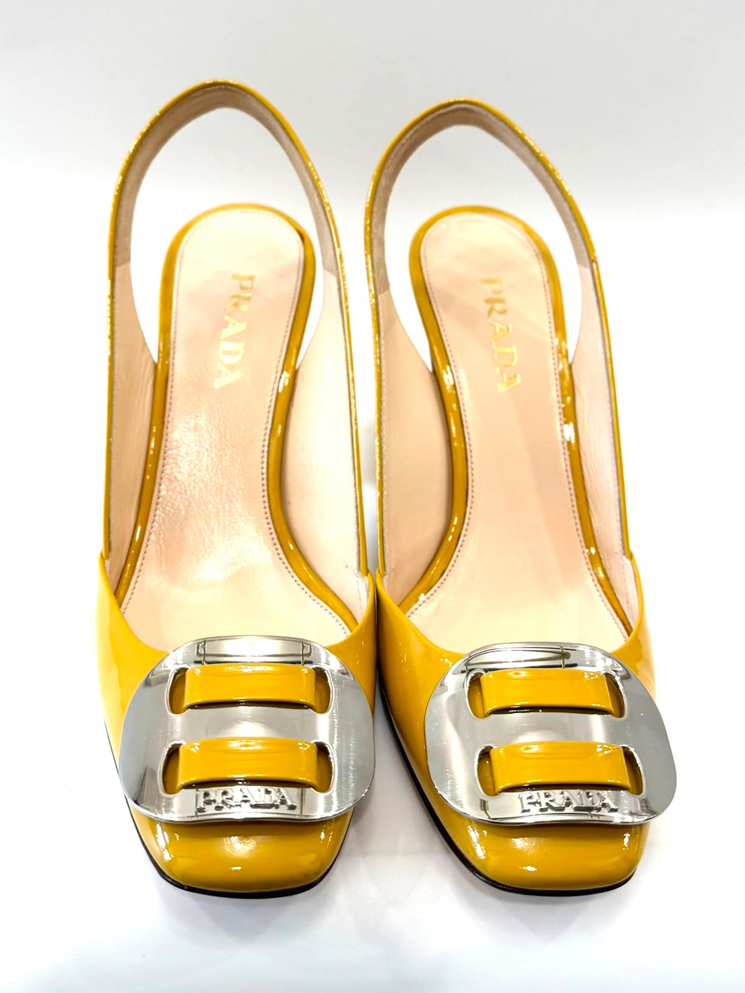 PRADA PATENT CALF LEATHER SLINGBACK PUMPS