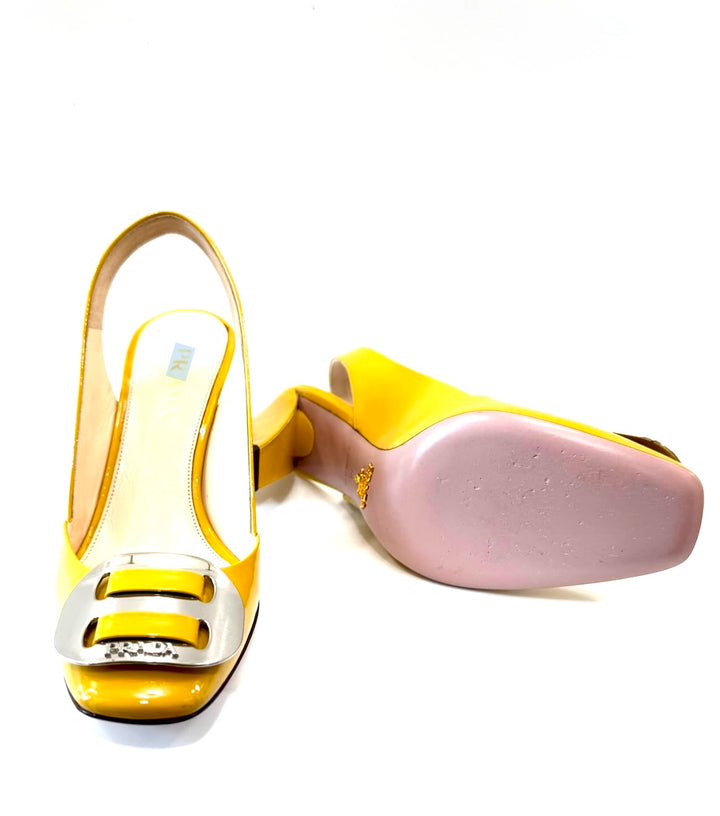 PRADA PATENT CALF LEATHER SLINGBACK PUMPS
