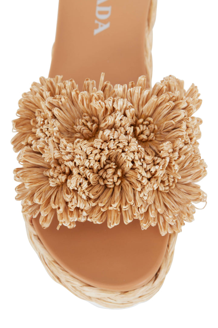 PRADA RAFFIA FLORAL PUFF ESPADRILLE MULES