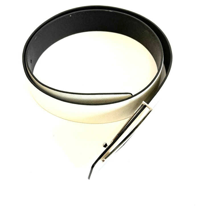 PRADA WHITE &amp; BLACK REVERSIBLE SAFFIANO LEATHER BELT