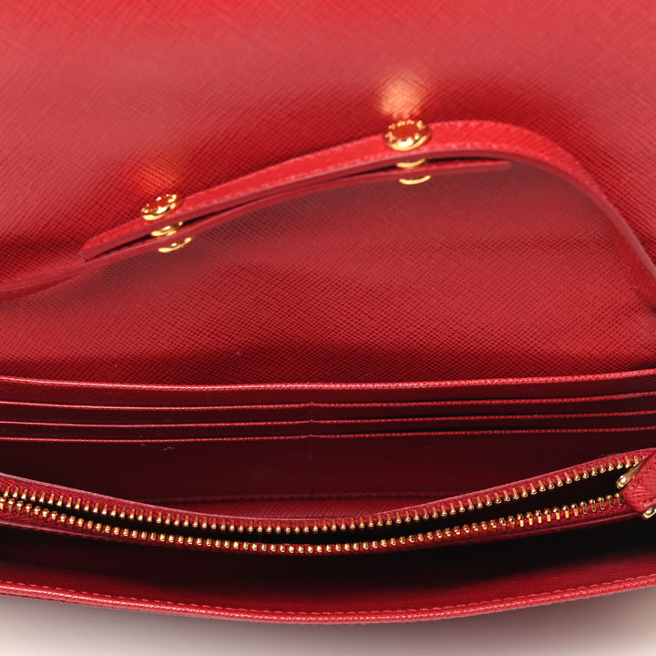 PRADA SAFFIANO LUX LEATHER ORO WALLET ON CHAIN