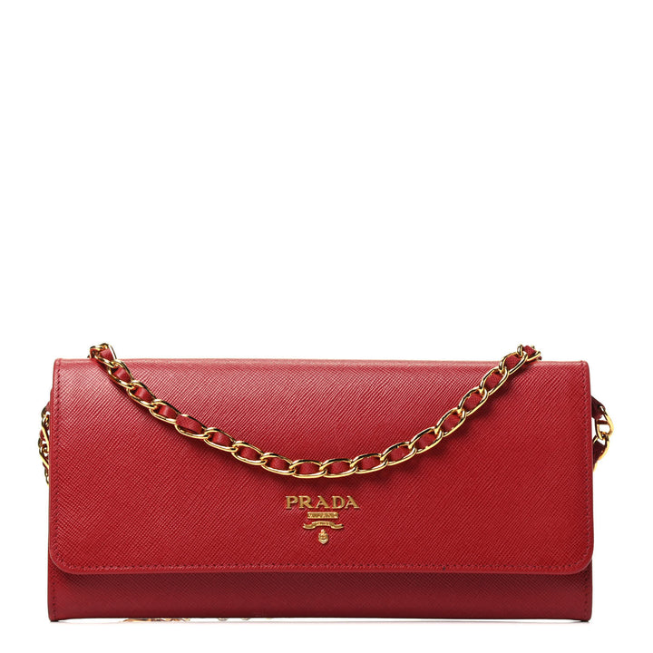 PRADA SAFFIANO LUX LEATHER ORO WALLET ON CHAIN