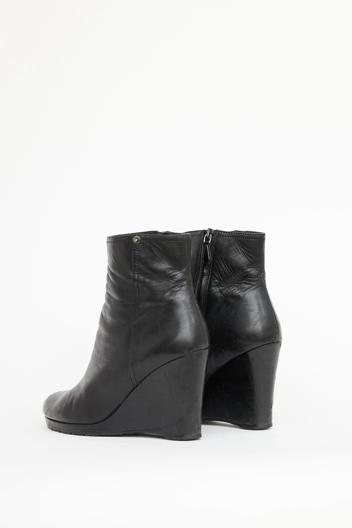 PRADA SPORT SOFT CALFSKIN LEATHER WEDGE HEEL BOOTIES