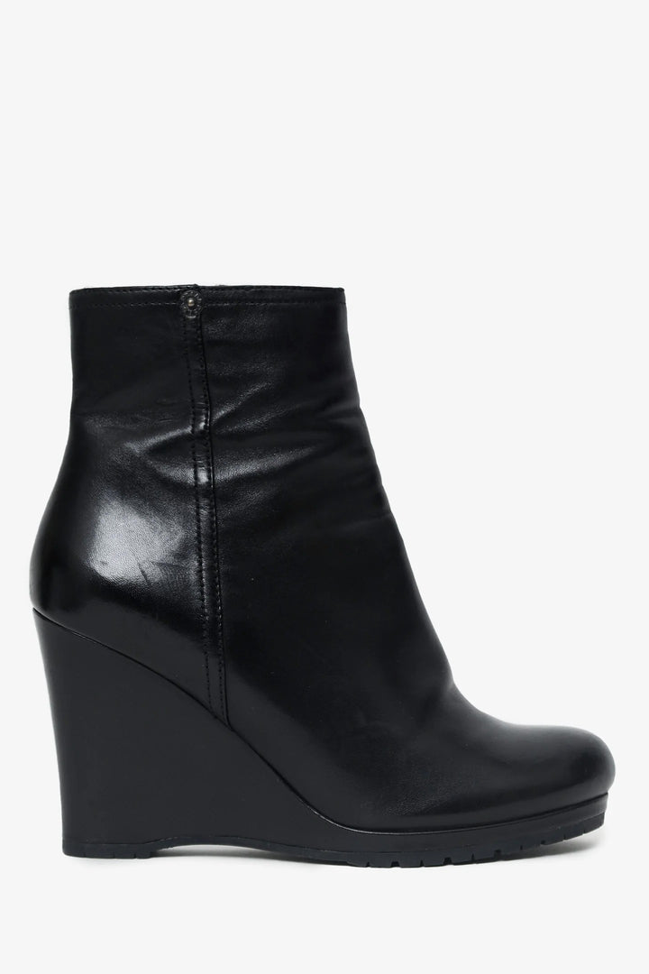 PRADA SPORT SOFT CALFSKIN LEATHER WEDGE HEEL BOOTIES