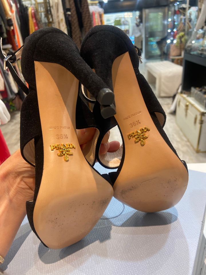 PRADA SUEDE STRAPPY HEELED SANDALS