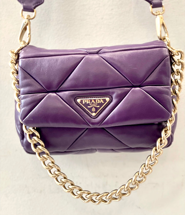 【PRADA】PATCHWORK SHOULDER BAG Prada White Nappa Patchwork Quilted Leather Small System