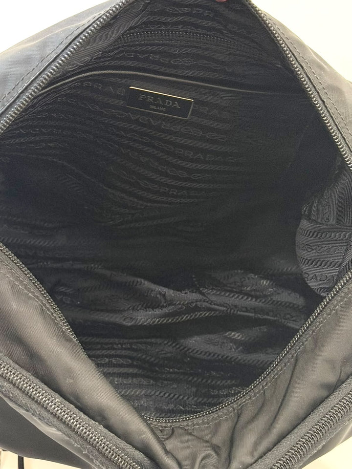 PRADA TESSUTO NYLON SAFFIANO TRIM DOUBLE BUCKLE MESSENGER BAG