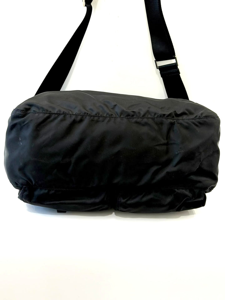 PRADA TESSUTO NYLON SAFFIANO TRIM DOUBLE BUCKLE MESSENGER BAG