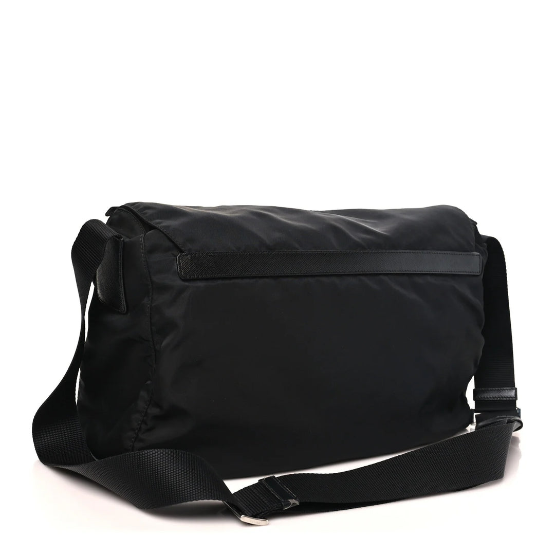 PRADA TESSUTO NYLON SAFFIANO TRIM DOUBLE BUCKLE MESSENGER BAG