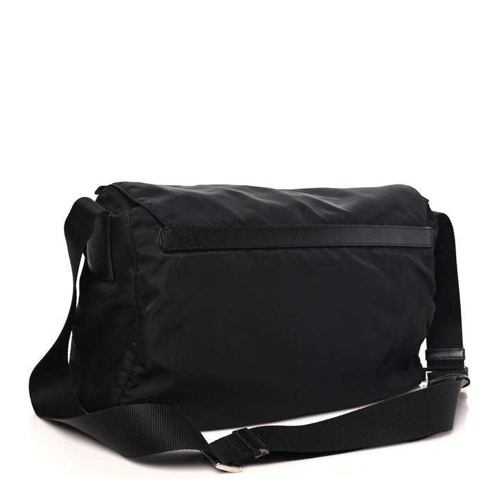 PRADA TESSUTO NYLON SAFFIANO TRIM DOUBLE BUCKLE MESSENGER BAG