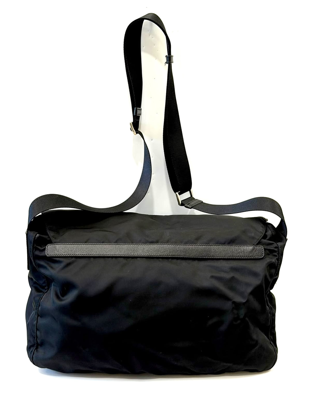 PRADA TESSUTO NYLON SAFFIANO TRIM DOUBLE BUCKLE MESSENGER BAG