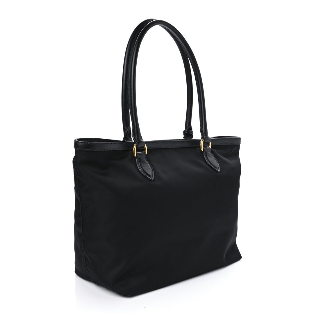 PRADA TESSUTO NYLON &amp; CALFSKIN LEATHER SHOPPING TOTE BAG