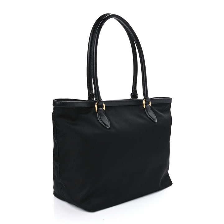PRADA TESSUTO NYLON &amp; CALFSKIN LEATHER SHOPPING TOTE BAG