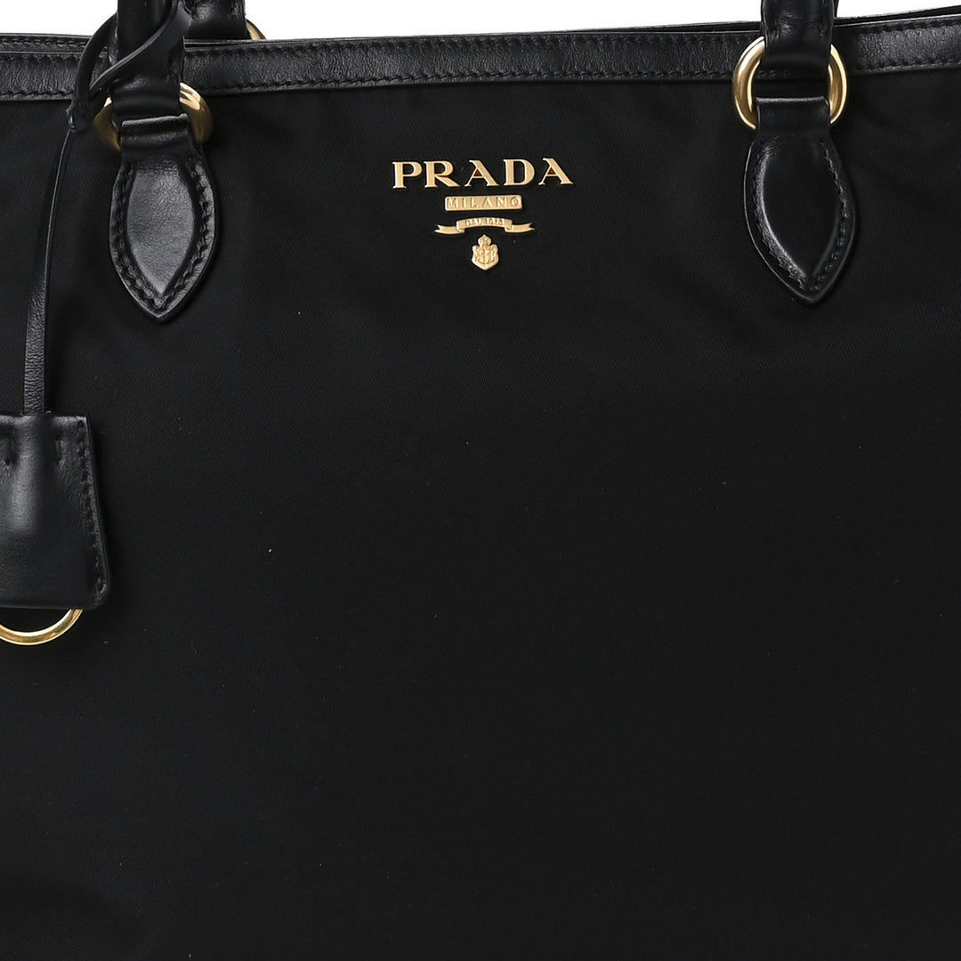 PRADA TESSUTO NYLON &amp; CALFSKIN LEATHER SHOPPING TOTE BAG
