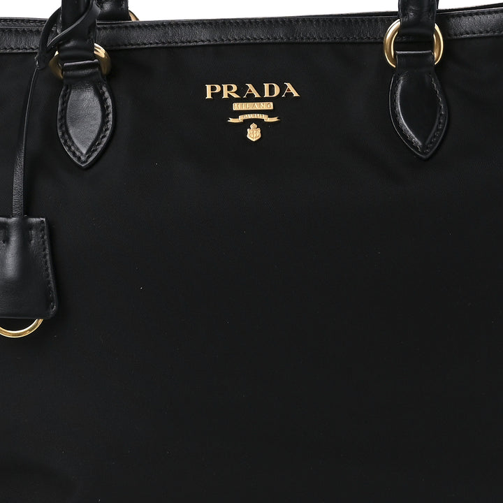 PRADA TESSUTO NYLON &amp; CALFSKIN LEATHER SHOPPING TOTE BAG