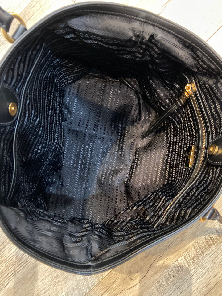 PRADA TESSUTO NYLON &amp; CALFSKIN LEATHER SHOPPING TOTE BAG