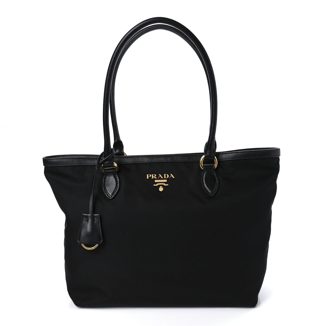 PRADA TESSUTO NYLON &amp; CALFSKIN LEATHER SHOPPING TOTE BAG