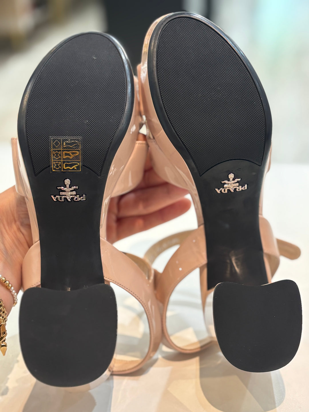 PRADA VERNIS LEATHER PLATFORM ANKLE WRAP 65MM SANDALS
