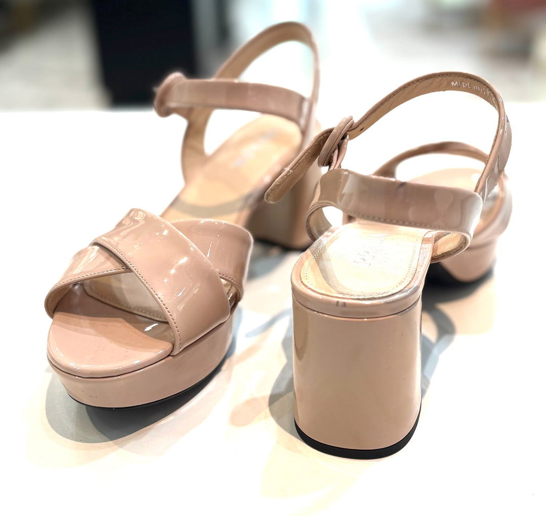 PRADA VERNIS LEATHER PLATFORM ANKLE WRAP 65MM SANDALS