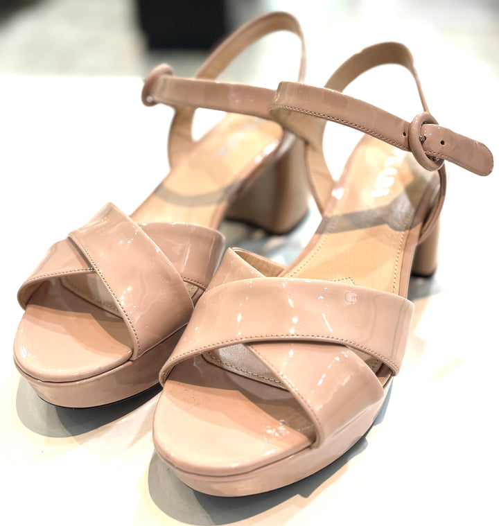 PRADA VERNIS LEATHER PLATFORM ANKLE WRAP 65MM SANDALS