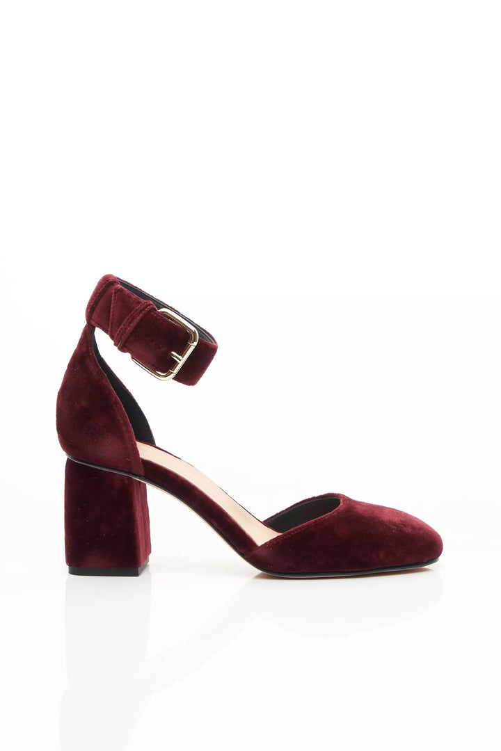 RED VALENTINO VELVET ANKLE STRAP BLOCK HEEL SANDALS