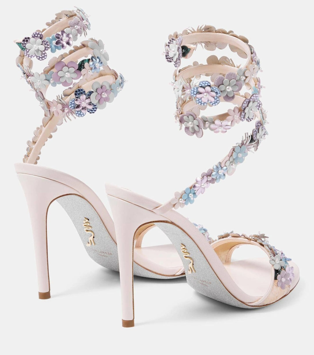 RENÉ CAOVILLA ROXANNE FLOWER APPLIQUÉ HEELED SANDALS