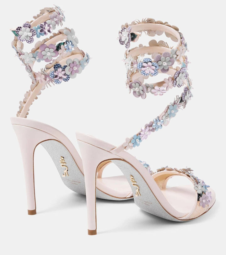 RENÉ CAOVILLA ROXANNE FLOWER APPLIQUÉ HEELED SANDALS