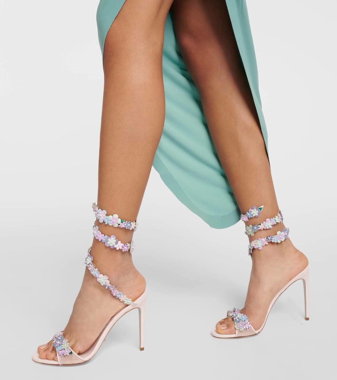 RENÉ CAOVILLA ROXANNE FLOWER APPLIQUÉ HEELED SANDALS