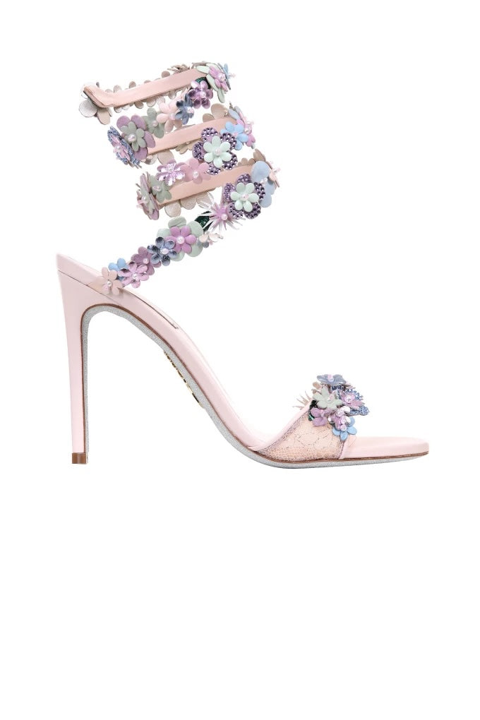 RENÉ CAOVILLA ROXANNE FLOWER APPLIQUÉ HEELED SANDALS