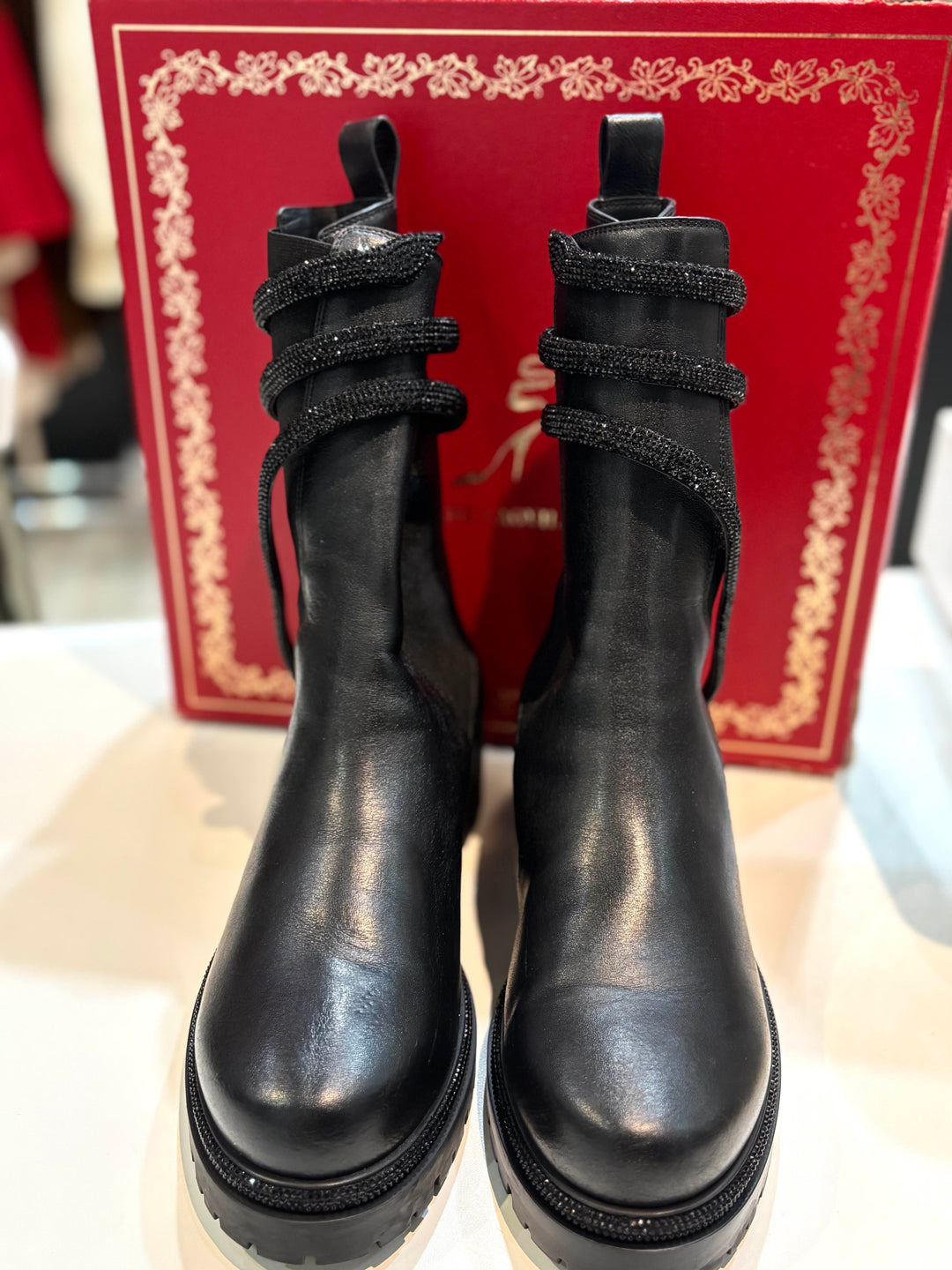 RENE CAOVILLA CLEO CRYSTAL EMBELLISHED CALFSKIN CHELSEA BOOTS