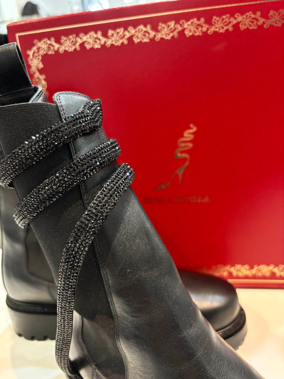 RENE CAOVILLA CLEO CRYSTAL EMBELLISHED CALFSKIN CHELSEA BOOTS