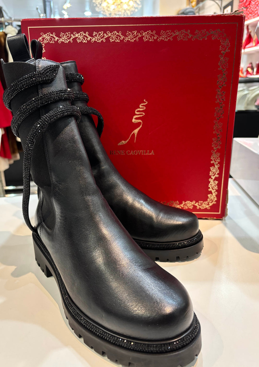 RENE CAOVILLA CLEO CRYSTAL EMBELLISHED CALFSKIN CHELSEA BOOTS