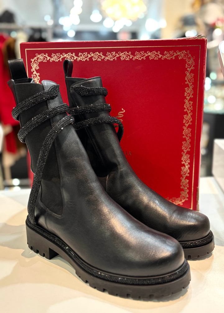RENE CAOVILLA CLEO CRYSTAL EMBELLISHED CALFSKIN CHELSEA BOOTS