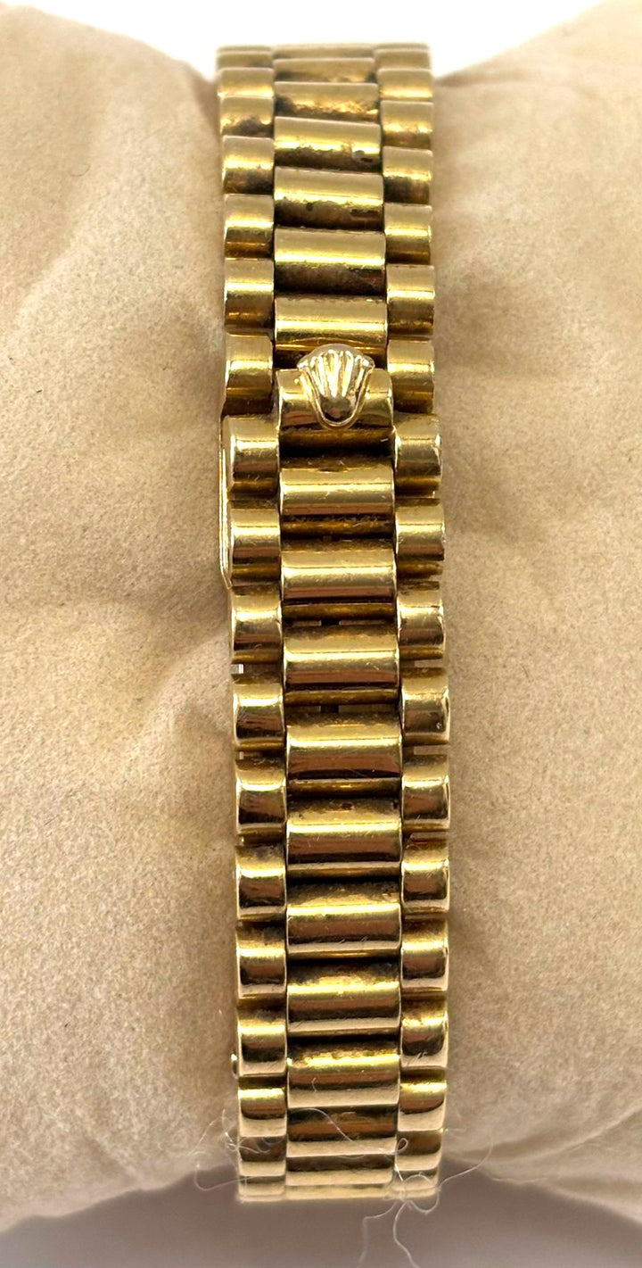 ROLEX DATEJUST 18K GOLD DIAMOND &amp; SAPPHIRE BEZEL PRESIDENT 26 MM WATCH