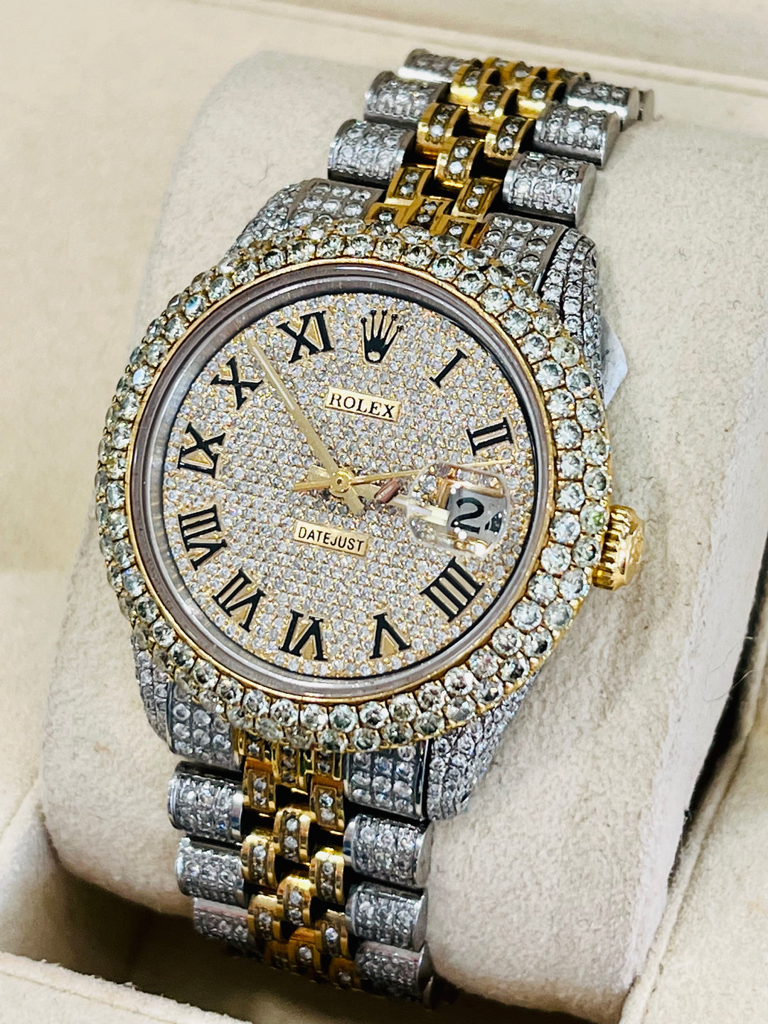 ROLEX DATEJUST 36MM CUSTOM DIAMONDS TWO-TONE STAINLESS STEEL 18K GOLD WATCH