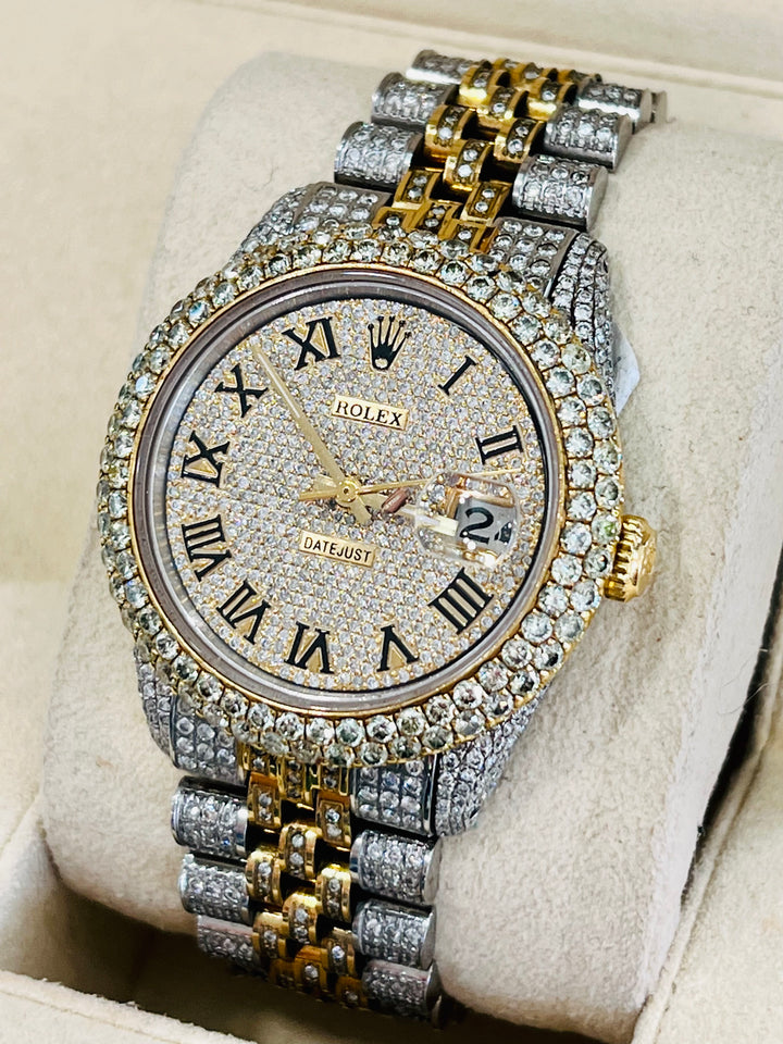ROLEX DATEJUST 36MM CUSTOM DIAMONDS TWO-TONE STAINLESS STEEL 18K GOLD WATCH