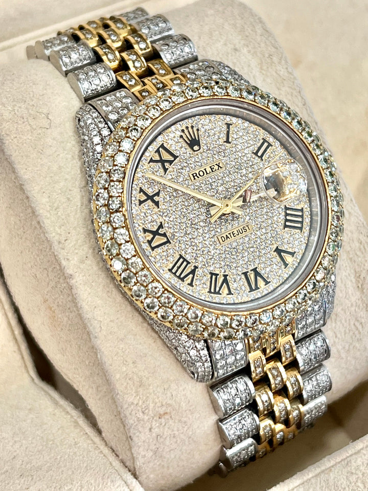 ROLEX DATEJUST 36MM CUSTOM DIAMONDS TWO-TONE STAINLESS STEEL 18K GOLD WATCH
