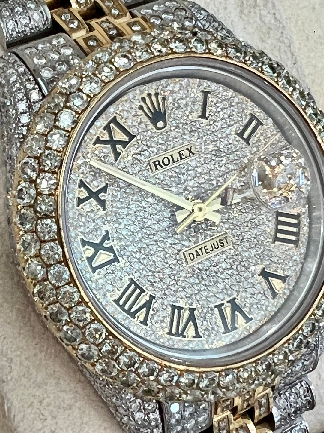 ROLEX DATEJUST 36MM CUSTOM DIAMONDS TWO-TONE STAINLESS STEEL 18K GOLD WATCH