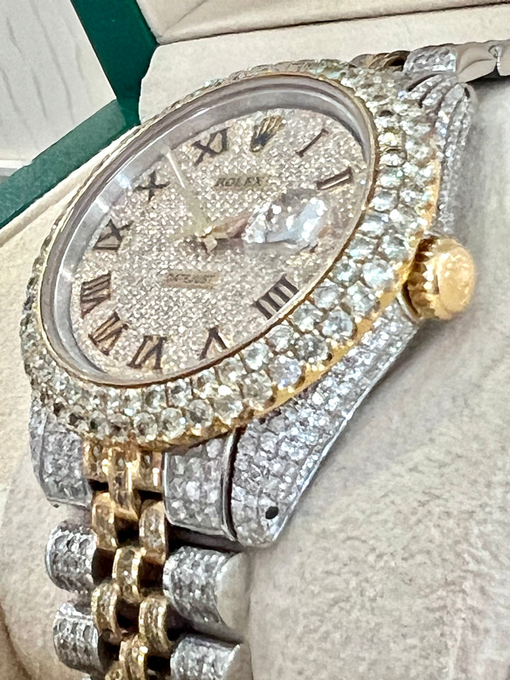 ROLEX DATEJUST 36MM CUSTOM DIAMONDS TWO-TONE STAINLESS STEEL 18K GOLD WATCH