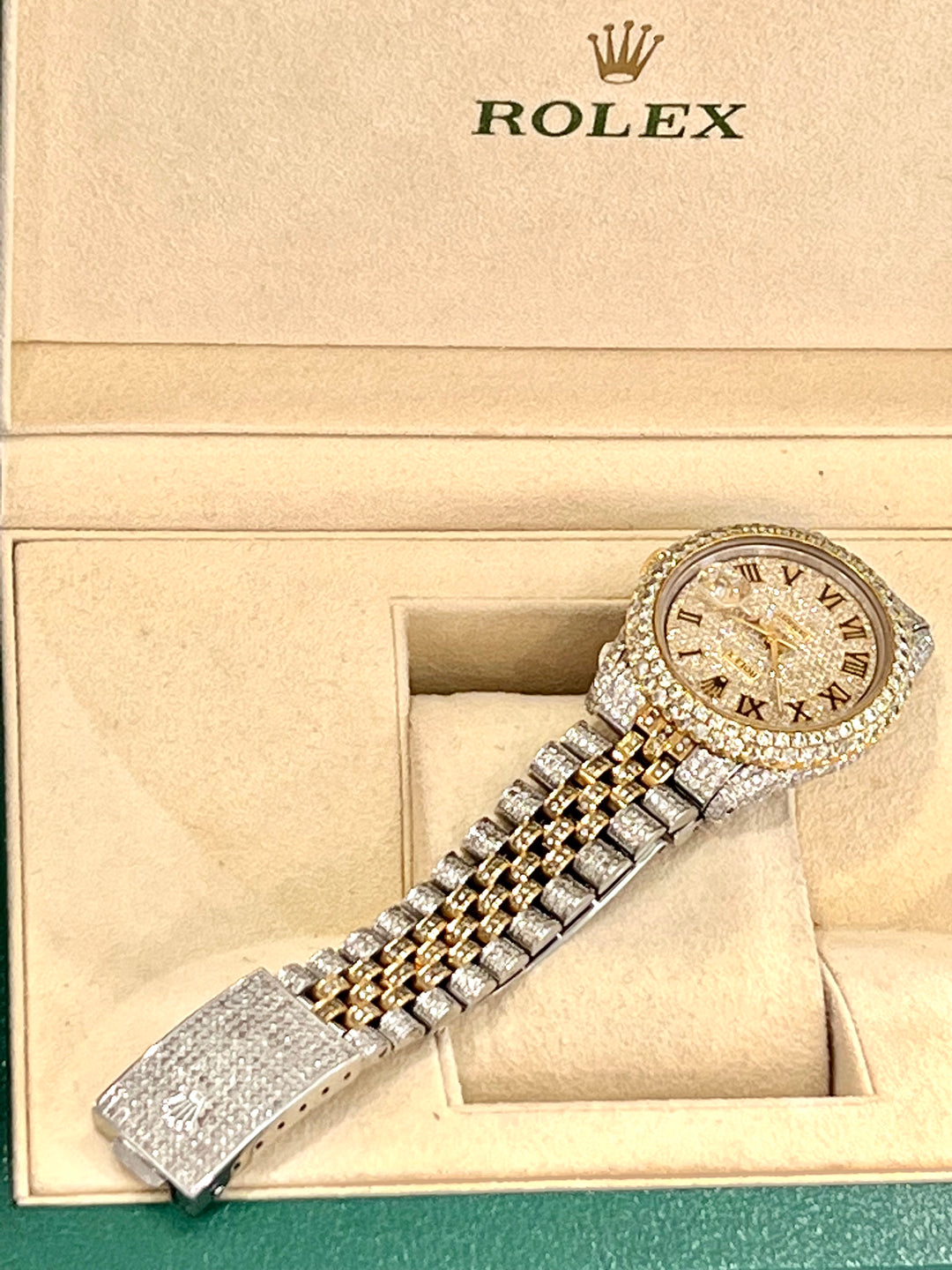 ROLEX DATEJUST 36MM CUSTOM DIAMONDS TWO-TONE STAINLESS STEEL 18K GOLD WATCH