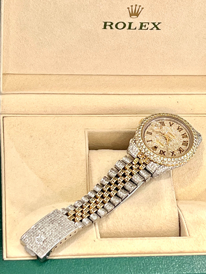 ROLEX DATEJUST 36MM CUSTOM DIAMONDS TWO-TONE STAINLESS STEEL 18K GOLD WATCH