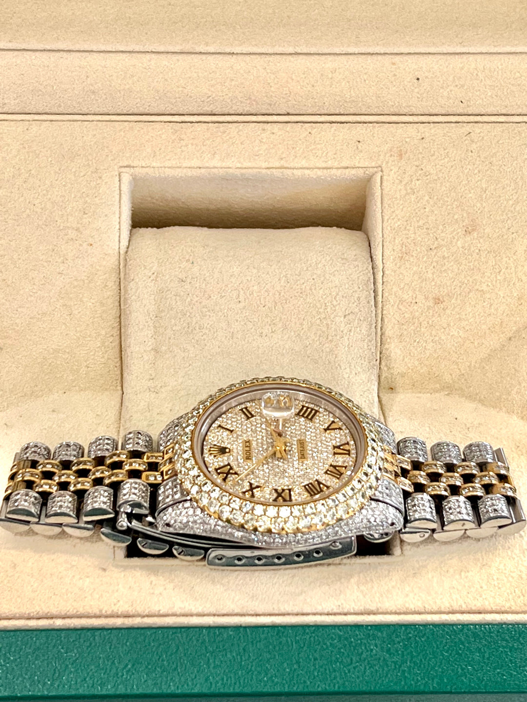 ROLEX DATEJUST 36MM CUSTOM DIAMONDS TWO-TONE STAINLESS STEEL 18K GOLD WATCH
