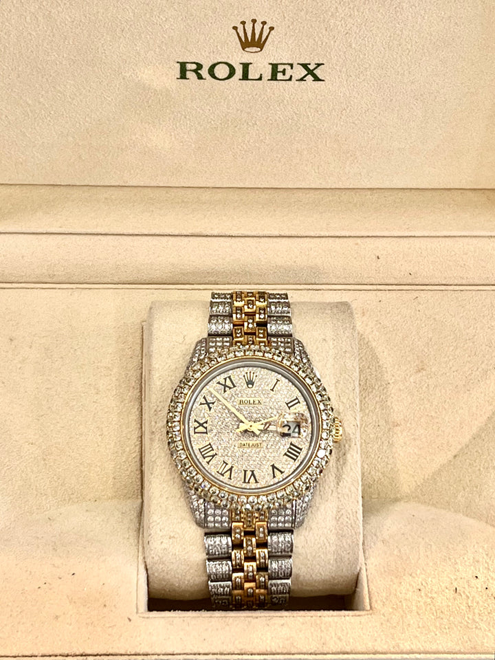 ROLEX DATEJUST 36MM CUSTOM DIAMONDS TWO-TONE STAINLESS STEEL 18K GOLD WATCH