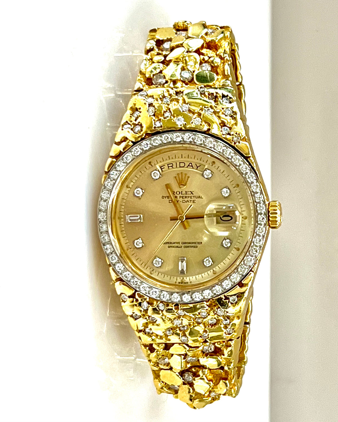 ROLEX DAY DATE PRESIDENTIAL NUGGET 18K GOLD DIAMOND BEZEL WATCH