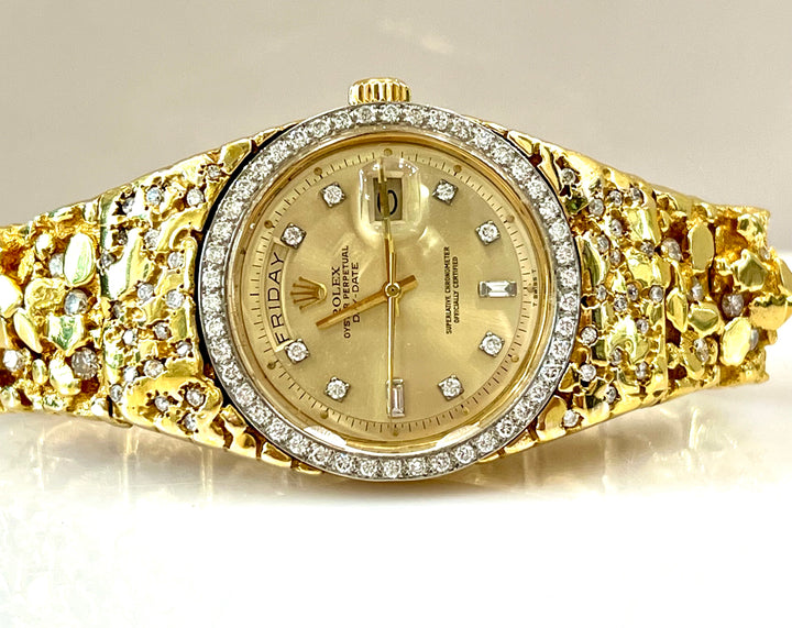 ROLEX DAY DATE PRESIDENTIAL NUGGET 18K GOLD DIAMOND BEZEL WATCH