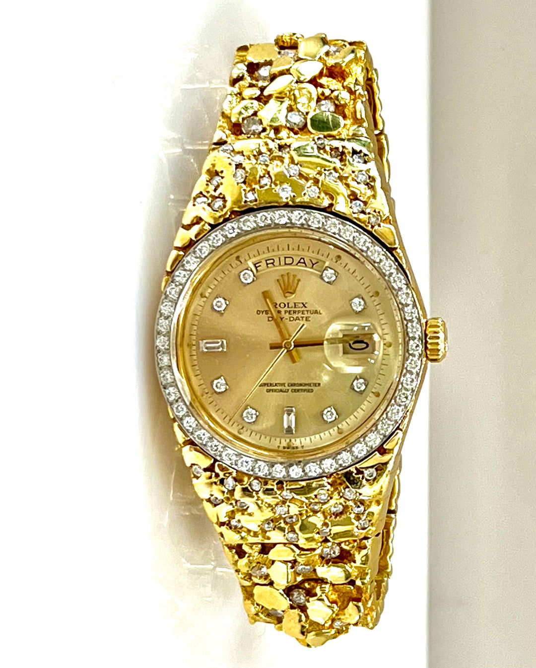 ROLEX DAY DATE PRESIDENTIAL NUGGET 18K GOLD DIAMOND BEZEL WATCH