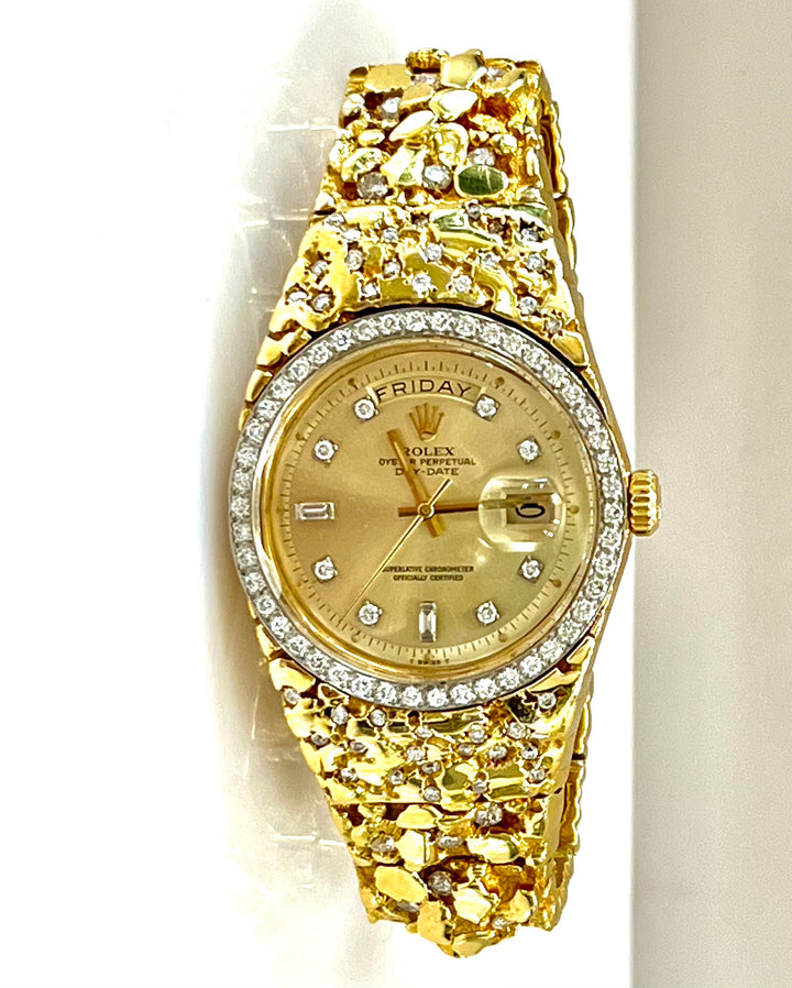 ROLEX DAY DATE PRESIDENTIAL NUGGET 18K GOLD DIAMOND BEZEL WATCH
