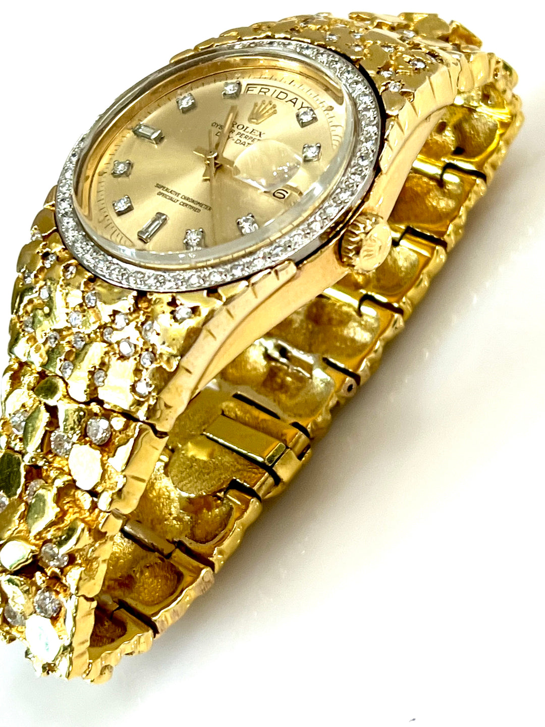 ROLEX DAY DATE PRESIDENTIAL NUGGET 18K GOLD DIAMOND BEZEL WATCH